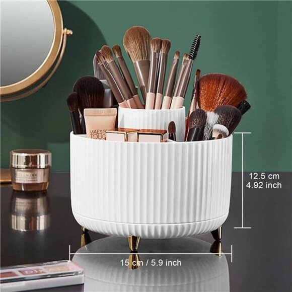Makeup Brush Holder Organizer,360° Rotating Makeup Brush Organizer,5 Slot - Picture 6 of 7